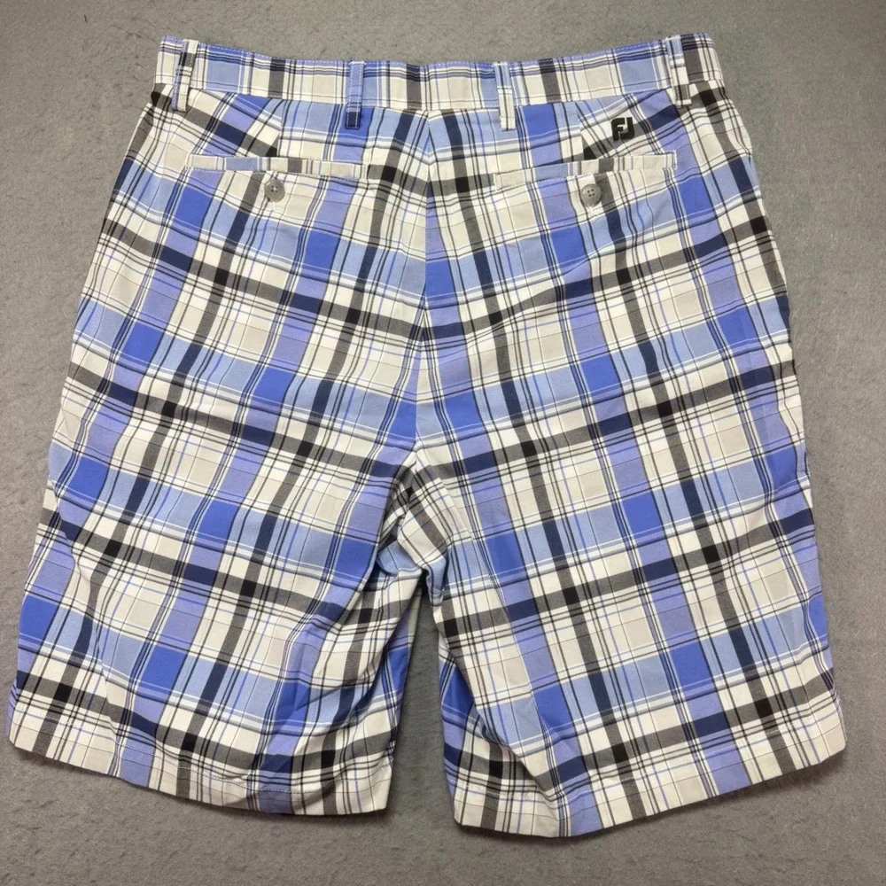 FootJoy Mens Blue Plaid Performance Golf Shorts Size 34 W34 Checkered FJ‎ Logo